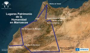 Mapa de los Patrimonios de la Humanidad en Marruecos